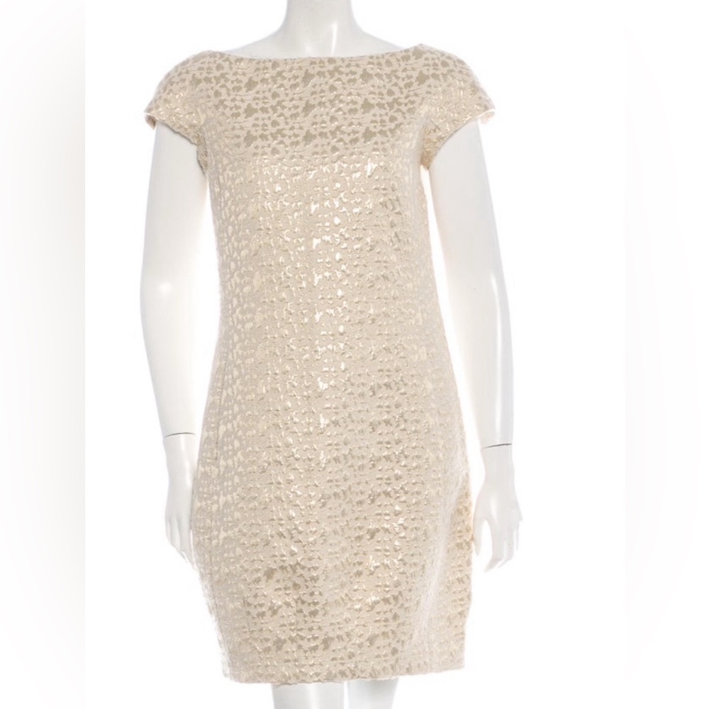 Moschino ivory gold metallic shift dress 8